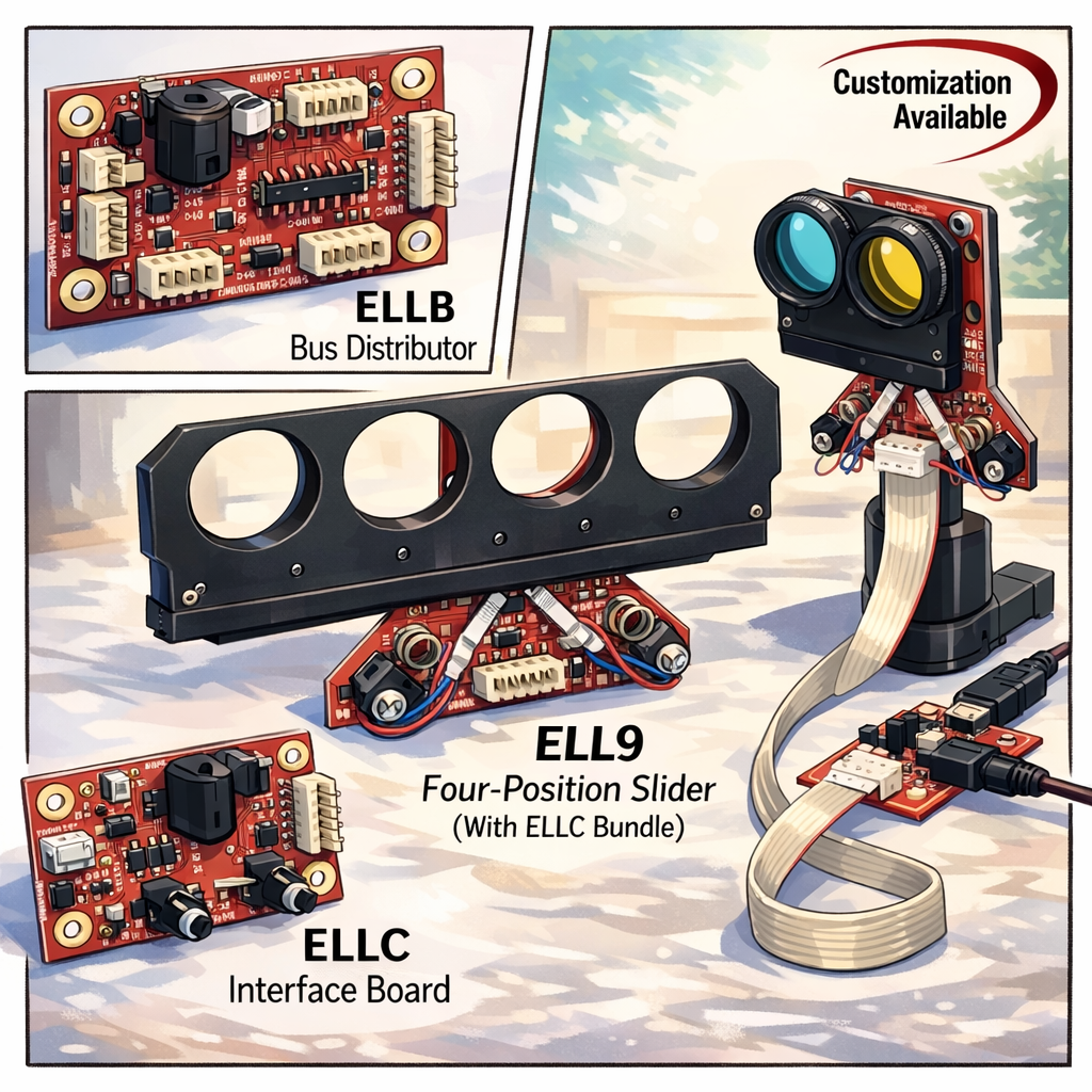 Thorlabs Elliptec modules with interface boards and slider.